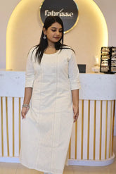 Cora Cotton Panel Kurti with Lace & Sequin Work, Round Neck, 3/4th Sleeves