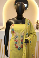 Premium Unstitched Silk Salwar Suit Material with Cut Beads & Thread Work