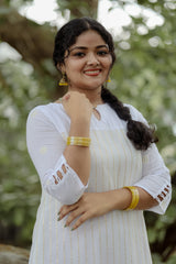 A LINE white mullcotton york and lurex georgette material
