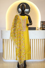 Premium Unstitched Silk Salwar Suit Material with Embroidered Organza Dupatta