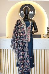Premium Unstitched Silk Salwar Suit Material with Embroidered Organza Dupatta