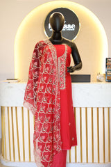 Premium Unstitched Silk Salwar Suit Material with Embroidered Organza Dupatta
