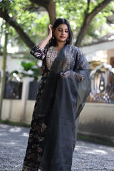 Premium Floral Printed Rayon Anarkali Suit with Organza Dupatta, Jerry Thread & Sequin Embroidery, Scallop Lace Detailing