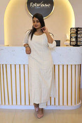 Cora Cotton Panel Kurti with Lace & Sequin Work, Round Neck, 3/4th Sleeves