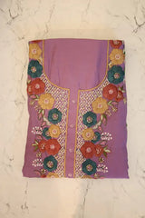 Premium Unstitched Silk Salwar Suit Material with Cut Beads & Thread Work