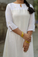 A LINE white mullcotton york and lurex georgette material