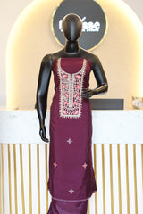 Premium Unstitched Silk Salwar Suit Material with Embroidered Organza Dupatta