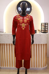 Cotton Cordset with Multicolour Thread Embroidery